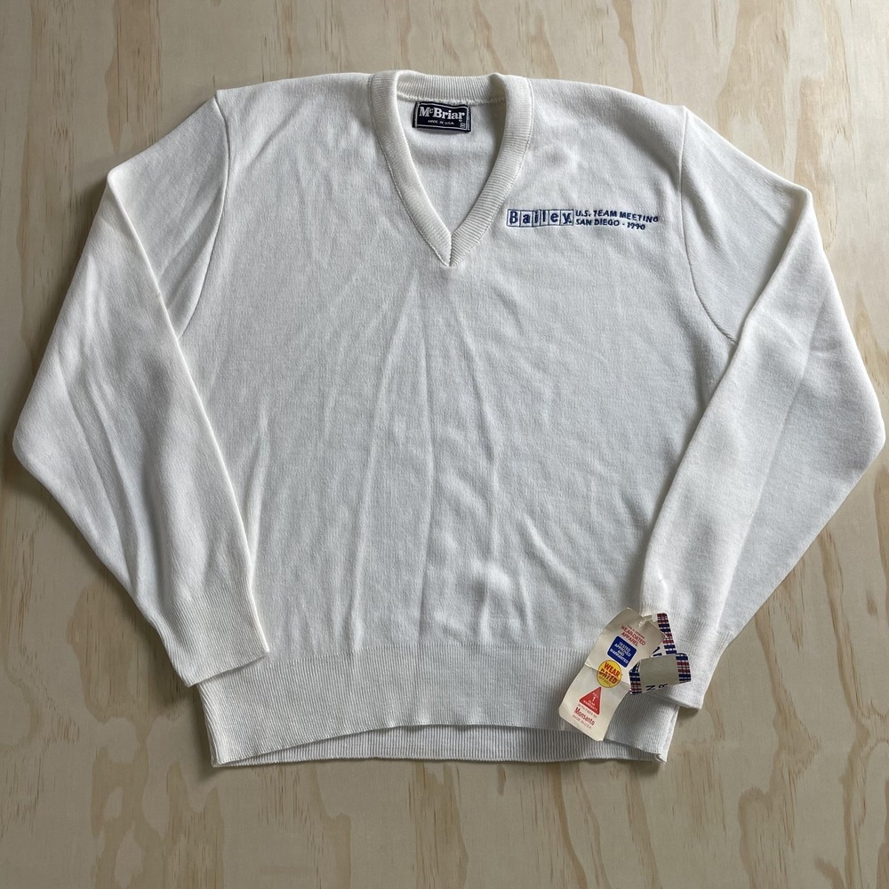 Vintage 1990 McBriar Mens Medium White V Neck Bailey San Diego‎ USA Sweater